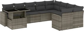 vidaXL Set mobilier de grădină cu perne, 10 piese, gri, poliratan