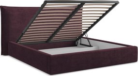 Pat matrimonial violet tapițat cu spațiu de depozitare cu somieră 140x200 cm Esala – Makamii