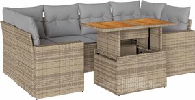 vidaXL Set canapele de grădină, 7 piese, cu perne, bej, poliratan