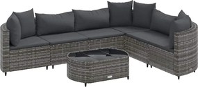 vidaXL Set canapele de grădină, 7 piese, cu perne, gri, poliratan