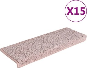 vidaXL Covorașe pentru scări, 15 buc., 65x21x4 cm, roz deschis, cu margini dreptunghiulare