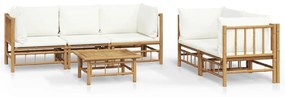 3155186 vidaXL Set mobilier de grădină cu perne alb crem, 6 piese, bambus