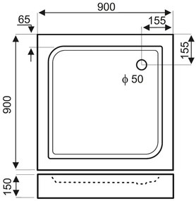 Cădiță de duș pătrată Victor Plus din acril 90x90 cm
