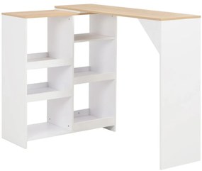 vidaXL Masă de bar cu raft mobil, alb, 138x39x110 cm