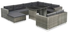 vidaXL Set mobilier de grădină cu perne, 10 piese, gri, poliratan