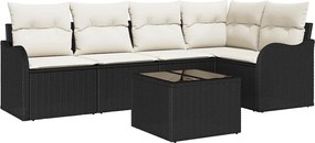 vidaXL Set de canapele pentru grădină cu pernă 6 pcs Negru Rattan poli