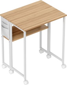 HOMCOM Birou Pliabil de 80 cm cu Raft de Depozitare și Blat Rabatabil pe Roți - Alb | Aosom Romania