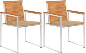 vidaXL Scaune grădină cu perne, 2 buc., lemn masiv de acacia și oțel