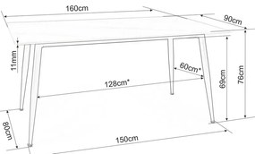Masa de bucaterie Rion 160 x 90 cm, marmura/negru