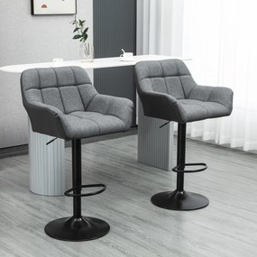 HOMCOM Scaune de bar 2-pack Design retro reglabile în înălțime Piele ecologică Aspect de in Gri + Negru | Aosom Romania