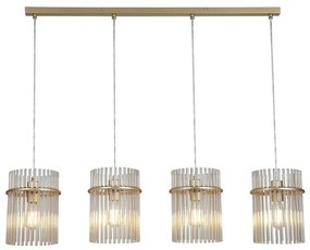 Lustra suspendata metal auriu, tije din sticla Swizzle 4L