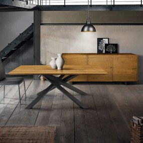 MASA FOREST -BLAT LEMN MASIV CU PICIOR METAL - STEJAR AURIU - 160 CM / 90 CM / H 77