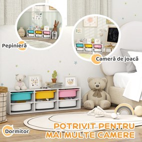 AIYAPLAY Raft pentru Jucării din Lemn cu 6 Recipiente Detașabile din Plastic, Multicolor | Aosom Romania