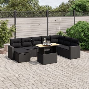 3271447 vidaXL Set mobilier de grădină cu perne, 9 piese, negru, poliratan