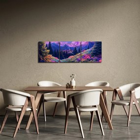 Tablou - Peisaj violet la lună plină (cu ceas) (90x30 cm)