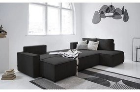 Colțar gri antracit extensibil cu tapițerie din catifea reiată (cu colț pe partea dreaptă/în formă de "U") Brave Dave – Miuform