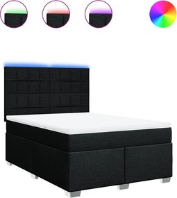 vidaXL Pat box spring cu saltea, negru, 140x200 cm, textil