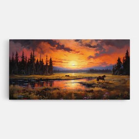 Tablou Canvas, 100x200cm, Dormitor si Living, Moderne, Textura de pictura, Wild Horses Painting