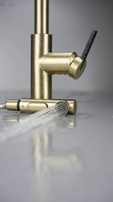 MOMI Baterie pentru bucătărie cu pipă extractibilă – Aur Periat BKM_R73M