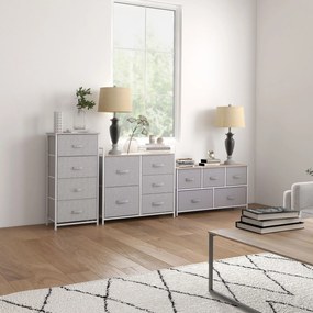 HOMCOM Comodă mobilier de depozitare 100 x 30 x 54 cm 5 sertare netesut gri structură oțel alb lemn deschis | Aosom Romania