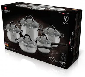 Set oale si tigai otel inoxidabil (10 piese) cu manere negre Gourmet Line Blaumann BL 3421