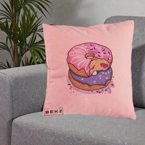 Perna Decorativa Donuts Roz si Mov, 40x40 cm, Roz, Husa Detasabila, Perna Inclusa, BEKZ®