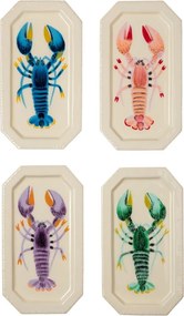 Set 4 tăvițe din metal cu homari colorați, 22×12 cm