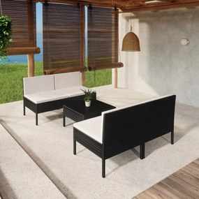 Set mobilier de gradina cu perne, 5 piese, negru, poliratan 4x mijloc + masa, 1