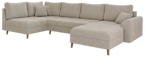 Colțar bej cu tapițerie din țesătură bouclé (colț dreapta/în formă de "U") Ariella – Ropez