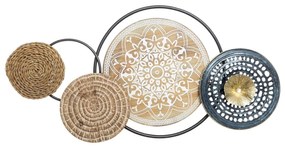 Decoratiune de perete metalica, ajurata, elemente din lemn, 96 x 48,5 cm