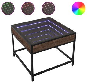 847681 vidaXL Măsuță de cafea cu LED infinity, stejar maro, 50x50x41 cm