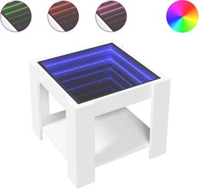 vidaXL Măsuță de cafea cu LED, alb, 53x53x45 cm, lemn prelucrat