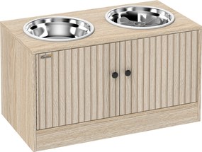 PawHut Suport pentru boluri pentru câini cu 2 boluri de 2L și dulap inferior, din lemn, 60x30x35,5 cm, stejar | Aosom Romania