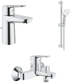 Set baterii lavoar cada Grohe BauEdge si dus cu bara Tempesta crom lucios