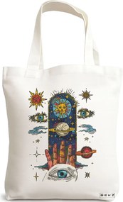 Sacosa de Panza pentru Cumparaturi, Geanta Tote Energy Mood, 38x34.5 cm, Alba, BEKZ®