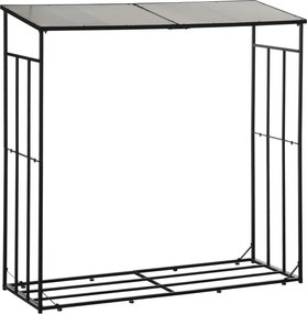 Outsunny Suport pentru Lemne de Foc cu Acoperiș din Policarbonat, Depozit Lemne pentru Sobă și Șemineu, 185x67x185 cm, Negru | Aosom Romania