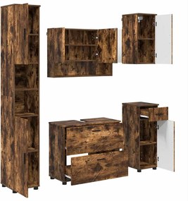 vidaXL Set de mobilier pentru baie cu sertar 5 pcs Stejar fumuriu