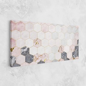 Tablou Canvas, 40x80cm, Dormitor si Living, Abstracte, Geometrice, Grey Pink Hexagon