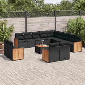 3260613 vidaXL Set mobilier de grădină cu perne, 14 piese, negru, poliratan