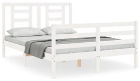 3194682 vidaXL Cadru de pat cu tăblie, 140x190 cm, alb, lemn masiv