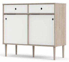 Bufet cu 2 sertare in decor de stejar Culoare alb, ELISEO
