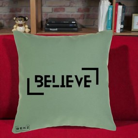 Perna Decorativa Believe Minimalist, 40x40 cm, Verde, Husa Detasabila, Perna Inclusa, BEKZ®