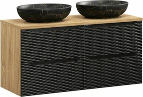 Set dulap baza suspendat 120 cm cu blat si lavoar Comad Ocean stejar uleiat si negru mat