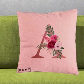 Cadou Personalizat - Perna Personalizata Monograma Rose Gold Litera A, 40x40 cm, Roz, Husa Detasabila, Perna Inclusa, BEKZ®
