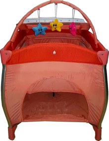 Patut Pliant NOVOKIDS™ Baby C XXL, 110X80 cm, transforabil in Tarc Copii, 2 Niveluri, Masa infasat detasabila, Jucarii plus, geanta transport, Corai