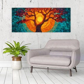 Tablou - Arborele vieții și soarele în mozaic (120x50 cm)