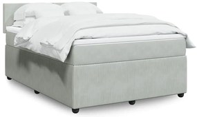 vidaXL Pat box spring cu saltea, gri deschis, 140x200 cm, catifea