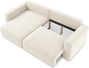 Colțar crem extensibil/cu spațiu de depozitare cu tapițerie din chenille (cu colț pe partea stângă/cu șezlong) Kona – Makamii