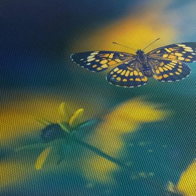 Tablou - Fluture galben și flori (90x60 cm)