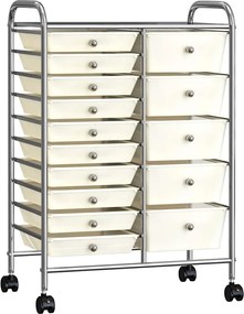 vidaXL Cărucior de depozitare mobil cu 15 sertare, alb, plastic